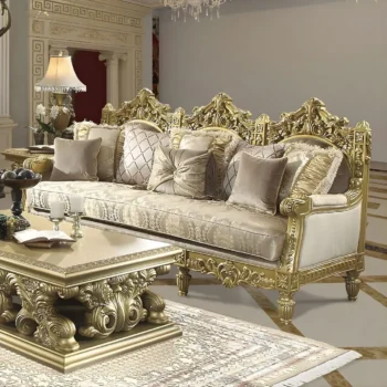 Metallic Bright Gold Sofa Carved Wood Traditional Homey Design HD-2659