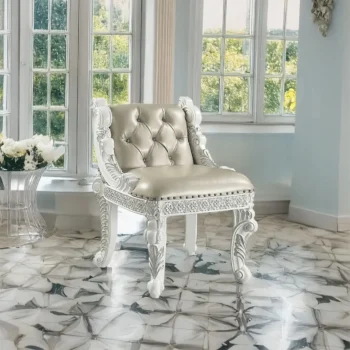 Beige Leather Vanity Stool