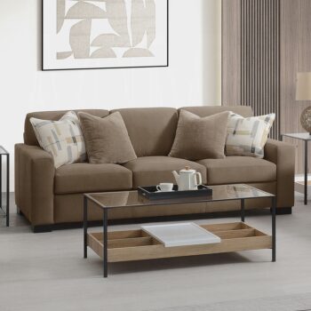 Darya Brown Suede Fabric Sofa with 4 Pillows