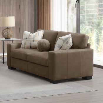 Darya Brown Suede Fabric Loveseat with 3 Pillows