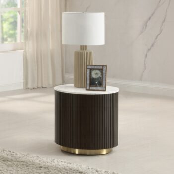 Clayten Espresso End Table with White Marble Top