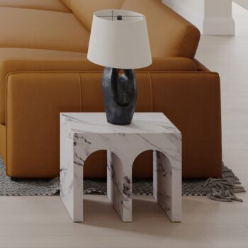 Fritzy Engineered Stone End Table in White Marble LV03126 By ACME