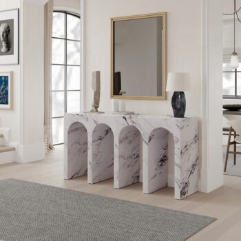 Fritzy Engineered Stone Console Table in White Marble AC03129 By ACME
