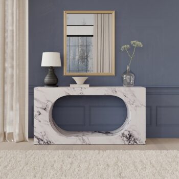 Fritzy Engineered Stone Console Table in White Marble AC03128 By ACME