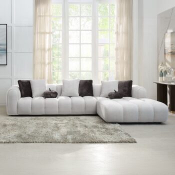 Manilla Ivory White Linen Sectional Sofa with 8 Pillows