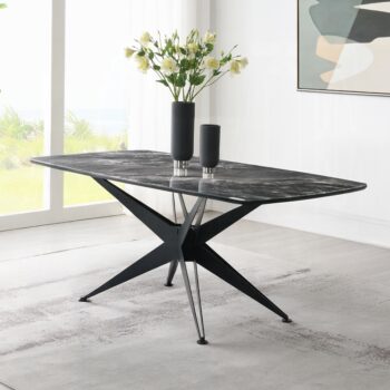 Klaus Black Dining Table with Crystal Tempered Glass Top