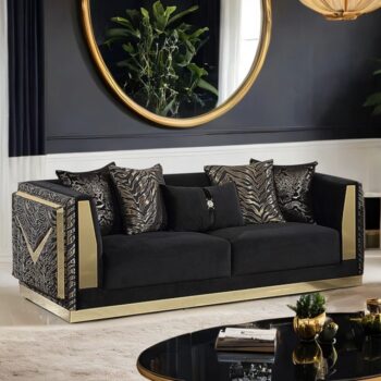 Doriphei Black Velvet/Gold Sofa FM67000BK-SF By Furniture Of America