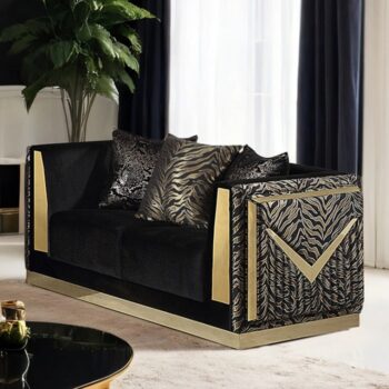 Doriphei Black Velvet/Gold Loveseat FM67000BK-LV By Furniture Of America