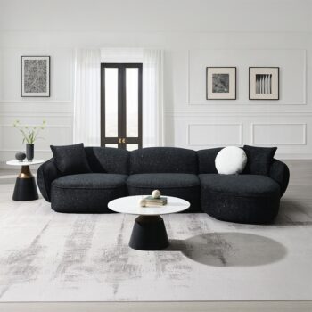 Lucifer Sectional Sofa with 3 Pillows in Black Shimmer Chenille