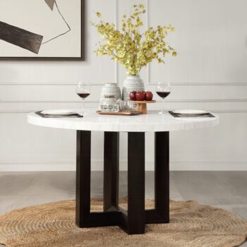 Edwyn Round Dining Table in White Natural Marble Top
