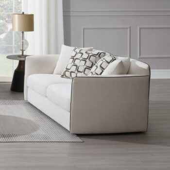 Yolanda Loveseat with 4 Pillows in Beige Chenille