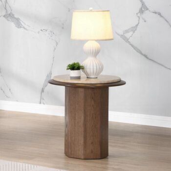 Kasha End Table with Travertine Top in Walnut Finish