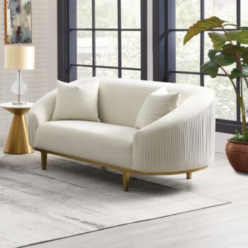 Martina Loveseat with 2 Pillows in Ivory Velvet