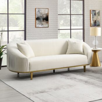 Martina Sofa with 2 Pillows in Ivory Velvet