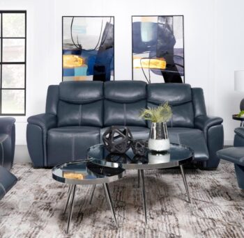 Sloane Upholstered Padded Arm Reclining Sofa Blue by Coaster Furniture