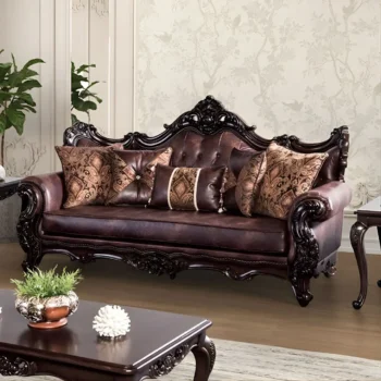 Palencia Traditional Dark Cherry and Brown Sofa FM65005BR-SF by Furniture of America