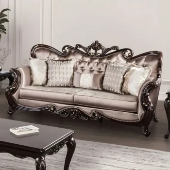 Albacete Traditional Dark Cherry & Brown Velvet Sofa  FM65006BR-SF  by Furniture of America