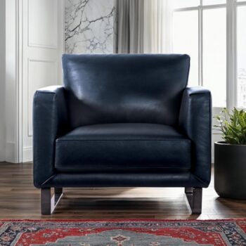 Mezzanotte Chair FM90000-CH-PK by Furniture of America – Contemporary Midnight Blue Italian Leather, Metal Legs, and High-Density Foam for Ultimate Comfort.