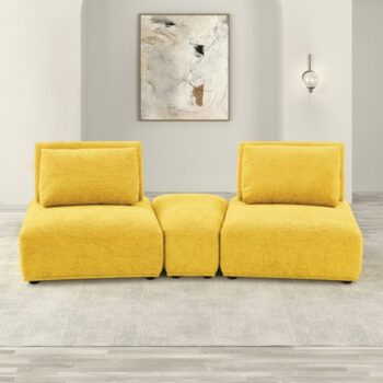 Stavanger Curved 2-Seater with Ottoman in Yellow Chenille FM63001YL-D by Furniture of America