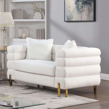Landovery Loveseat in White Boucle with Gold Legs – CM6454WH-LV-PK by Furniture of America