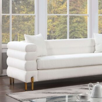 Landovery Sofa in White Boucle with Gold Legs – CM6454WH-SF-PK