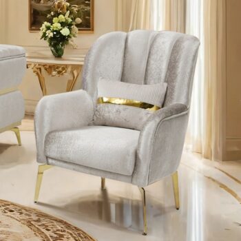 Charlevoix Glam Beige Chair with Gold Accents – FM67003BG-CH