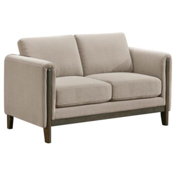 Islington Fabric Upholstered Panel Arm Loveseat Taupe by Coaster Furniture